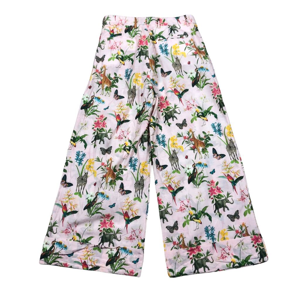 FUTURA‎ MADAME BERWICH Pink Patterned Wide Leg Pants Lightweight Animals